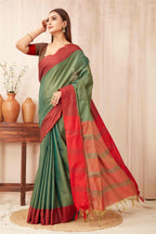 Hiral Fashion Green Banarasi Soft Silk Solid Saree