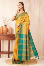 Hiral Fashion Yellow Banarasi Soft Silk Solid Saree
