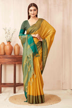 Hiral Fashion Yellow Banarasi Soft Silk Solid Saree