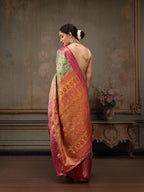 Green Pure Silk Woven Zari Design Floral Saree with Unstitched Blouse - Hiral Fashion