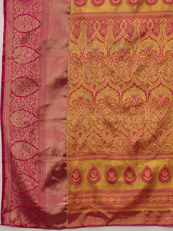 Green Pure Silk Woven Zari Design Floral Saree with Unstitched Blouse - Hiral Fashion