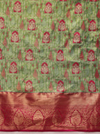 Green Pure Silk Woven Zari Design Floral Saree with Unstitched Blouse - Hiral Fashion