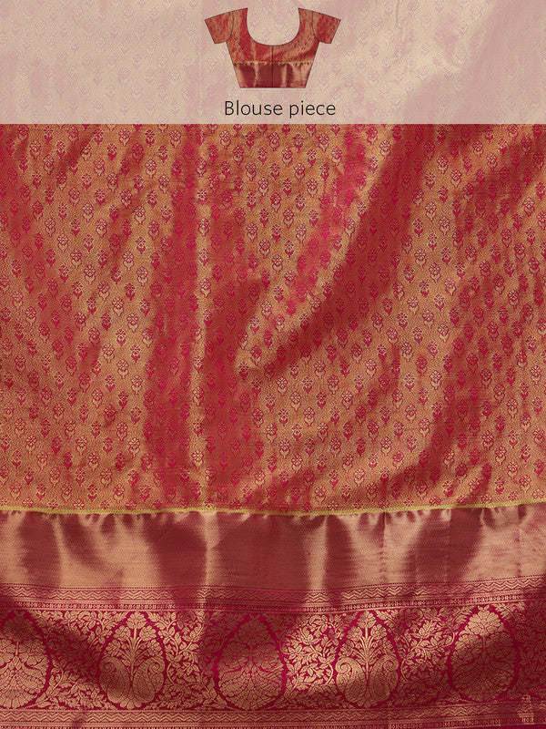 Green Pure Silk Woven Zari Design Floral Saree with Unstitched Blouse - Hiral Fashion