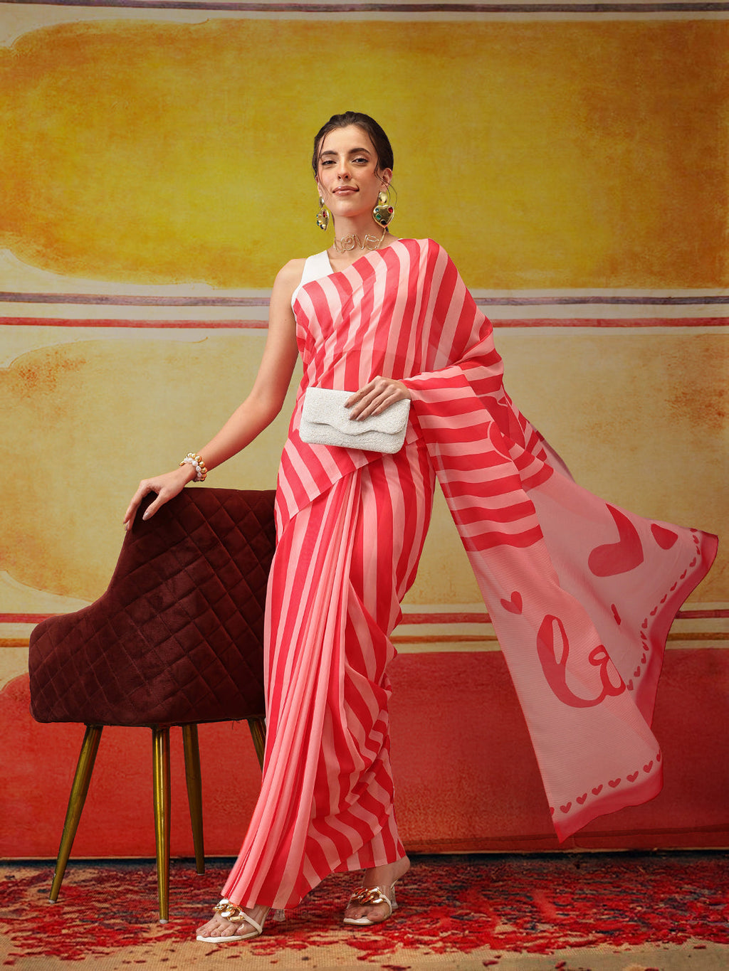 Hiral Fashion Pink Bollywood Mul Cotton Stripes Digital Printed Saree