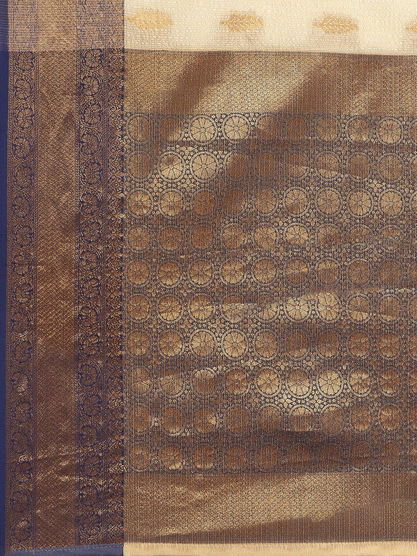 Navy Blue Tissue Silk Woven Zari Design Floral Saree with Unstitched Blouse - Hiral Fashion