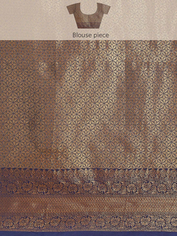 Navy Blue Tissue Silk Woven Zari Design Floral Saree with Unstitched Blouse - Hiral Fashion