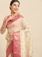 Yellow Tissue Silk Woven Zari Design Floral Saree with Unstitched Blouse - Hiral Fashion