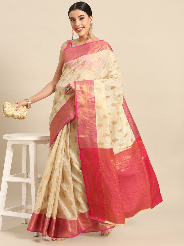 Yellow Tissue Silk Woven Zari Design Floral Saree with Unstitched Blouse - Hiral Fashion