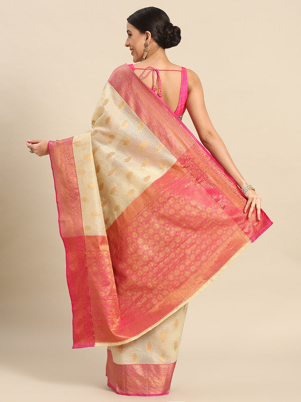 Yellow Tissue Silk Woven Zari Design Floral Saree with Unstitched Blouse - Hiral Fashion