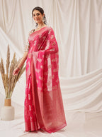 Hiral Fashion Pink Banarasi Organza Silk Floral Woven Design Saree