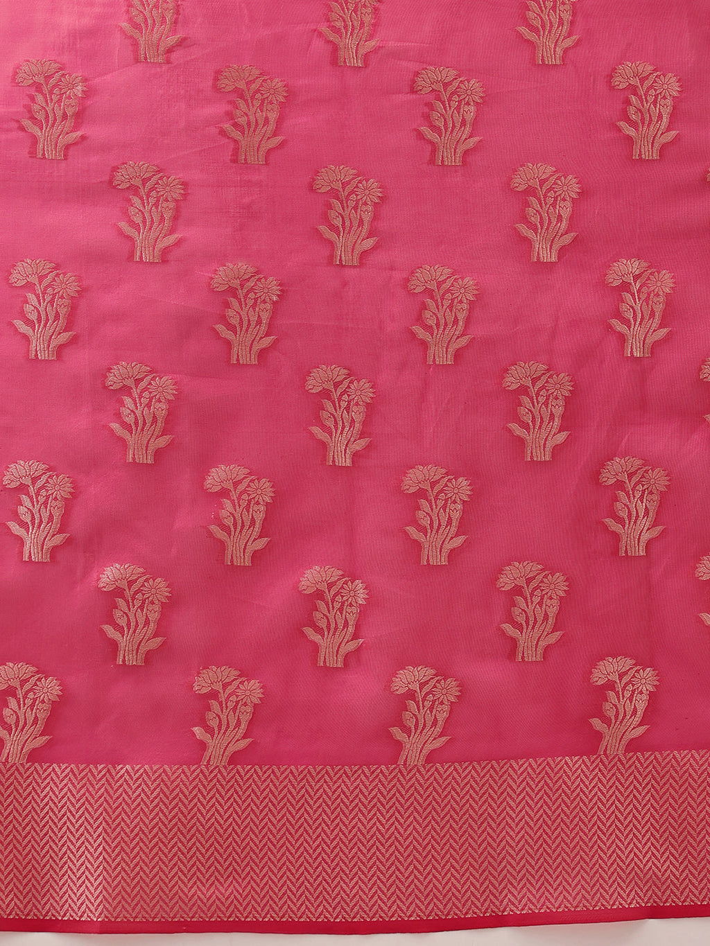 Hiral Fashion Pink Banarasi Organza Silk Floral Woven Design Saree