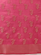 Hiral Fashion Pink Banarasi Organza Silk Floral Woven Design Saree