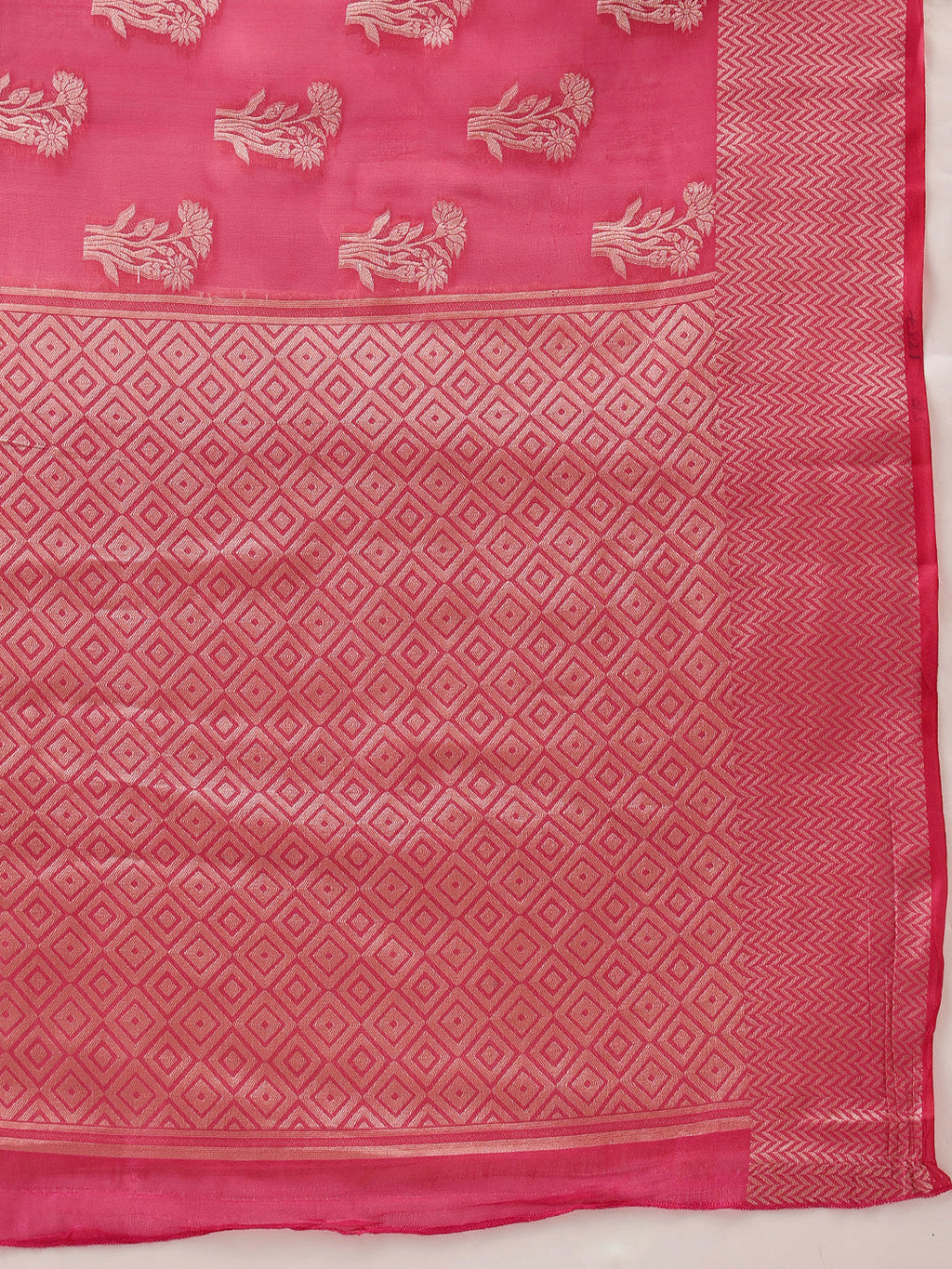 Hiral Fashion Pink Banarasi Organza Silk Floral Woven Design Saree