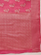 Hiral Fashion Pink Banarasi Organza Silk Floral Woven Design Saree
