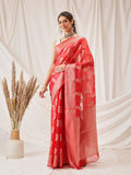 Hiral Fashion Red Banarasi Organza Silk Floral Woven Design Saree