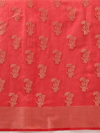 Hiral Fashion Red Banarasi Organza Silk Floral Woven Design Saree