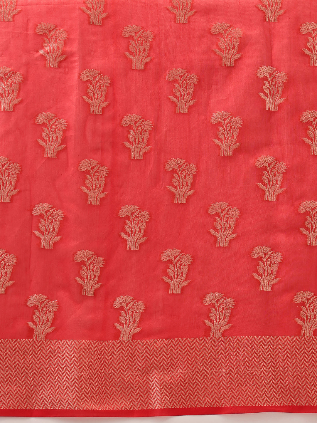 Hiral Fashion Red Banarasi Organza Silk Floral Woven Design Saree