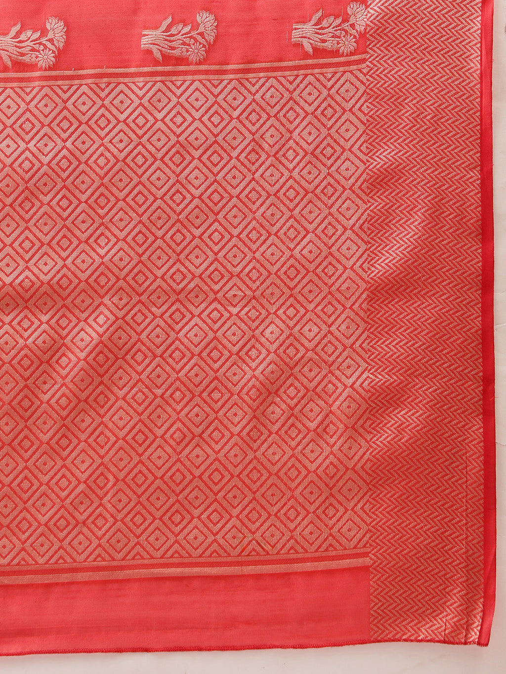 Hiral Fashion Red Banarasi Organza Silk Floral Woven Design Saree