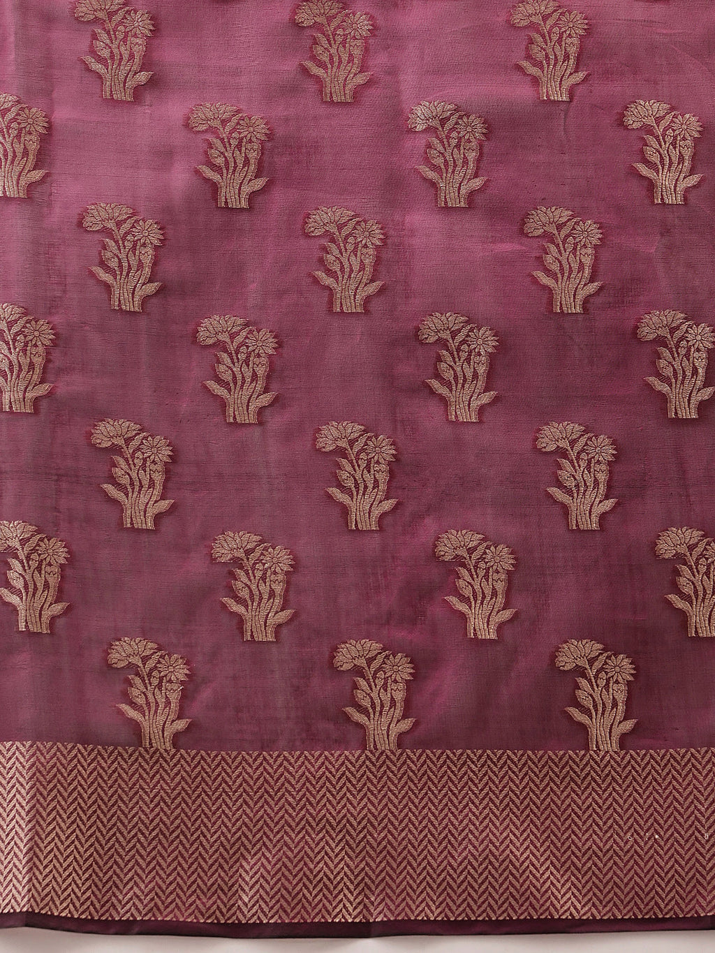 Hiral Fashion Purple Banarasi Organza Silk Floral Woven Design Saree
