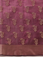 Hiral Fashion Purple Banarasi Organza Silk Floral Woven Design Saree
