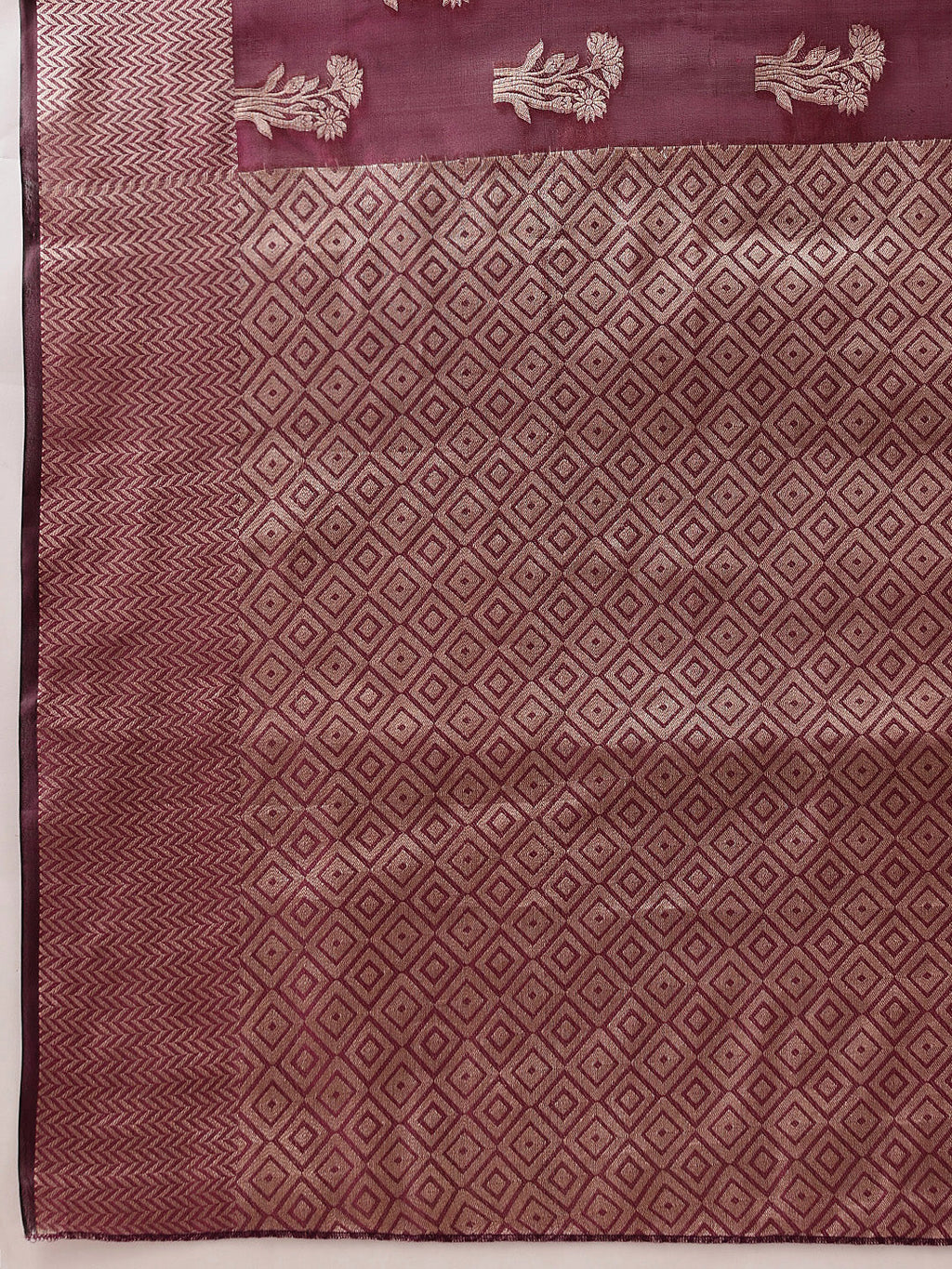 Hiral Fashion Purple Banarasi Organza Silk Floral Woven Design Saree