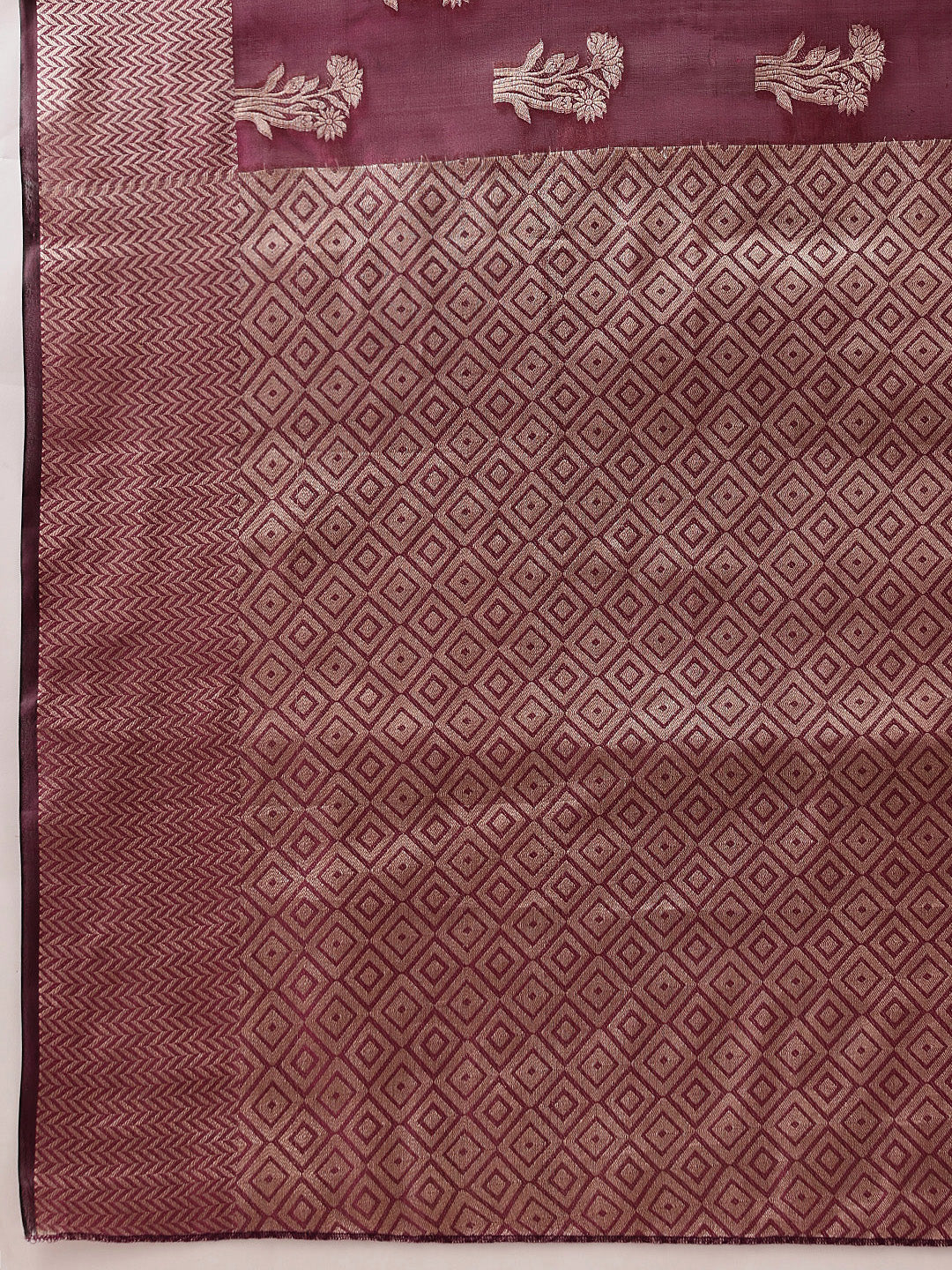 Hiral Fashion Purple Banarasi Organza Silk Floral Woven Design Saree