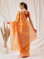 Hiral Fashion Yellow Banarasi Organza Silk Floral Woven Design Saree