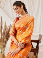 Hiral Fashion Yellow Banarasi Organza Silk Floral Woven Design Saree