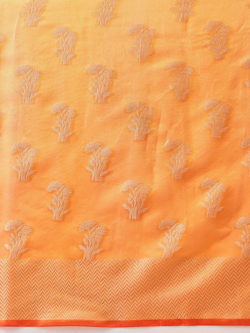 Hiral Fashion Yellow Banarasi Organza Silk Floral Woven Design Saree