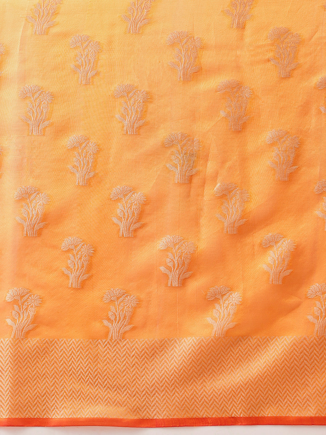 Hiral Fashion Yellow Banarasi Organza Silk Floral Woven Design Saree