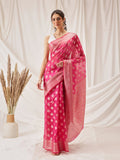 Hiral Fashion Pink Banarasi Organza Silk Floral Woven Design Saree