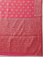 Hiral Fashion Pink Banarasi Organza Silk Floral Woven Design Saree