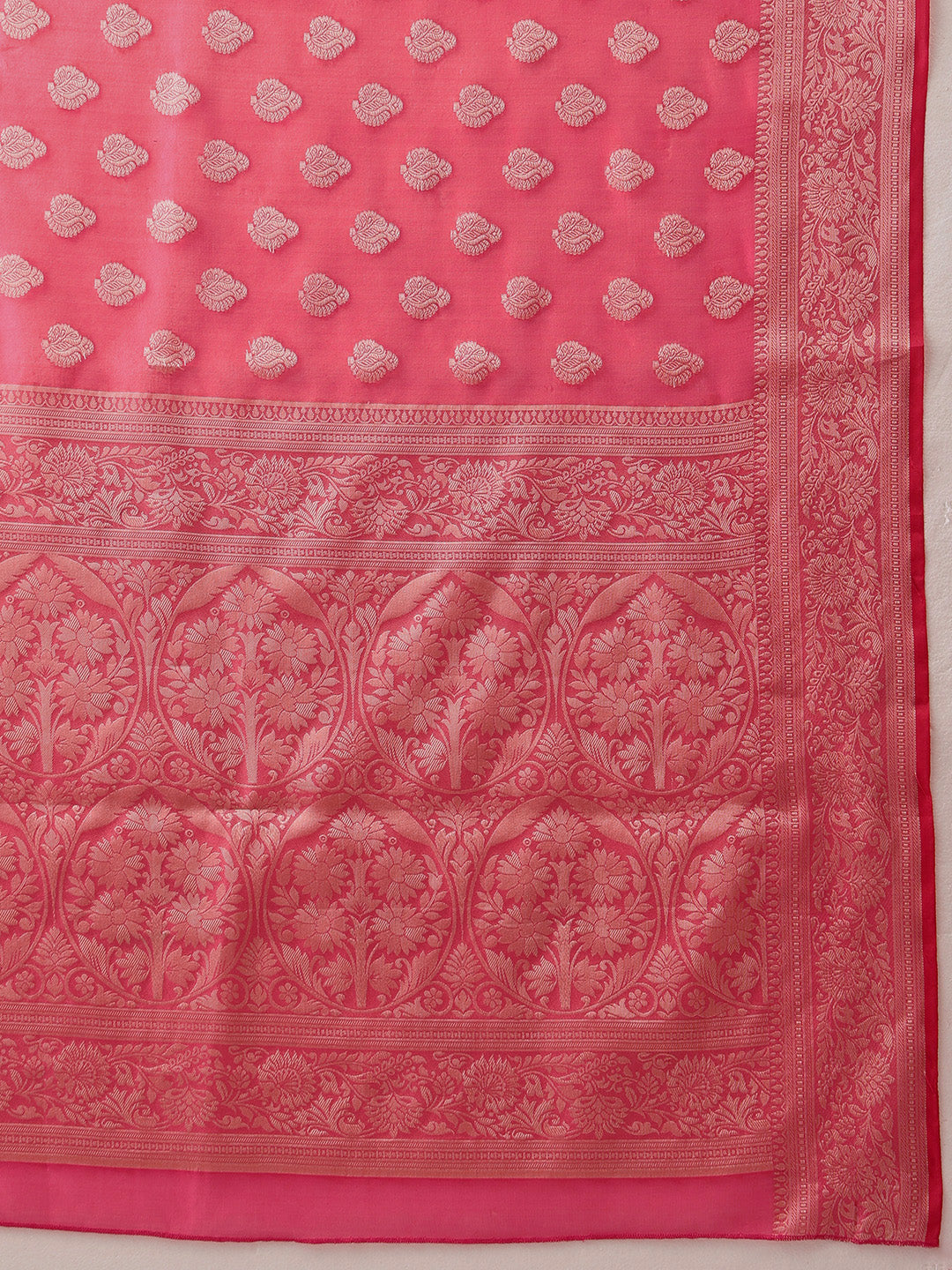 Hiral Fashion Pink Banarasi Organza Silk Floral Woven Design Saree