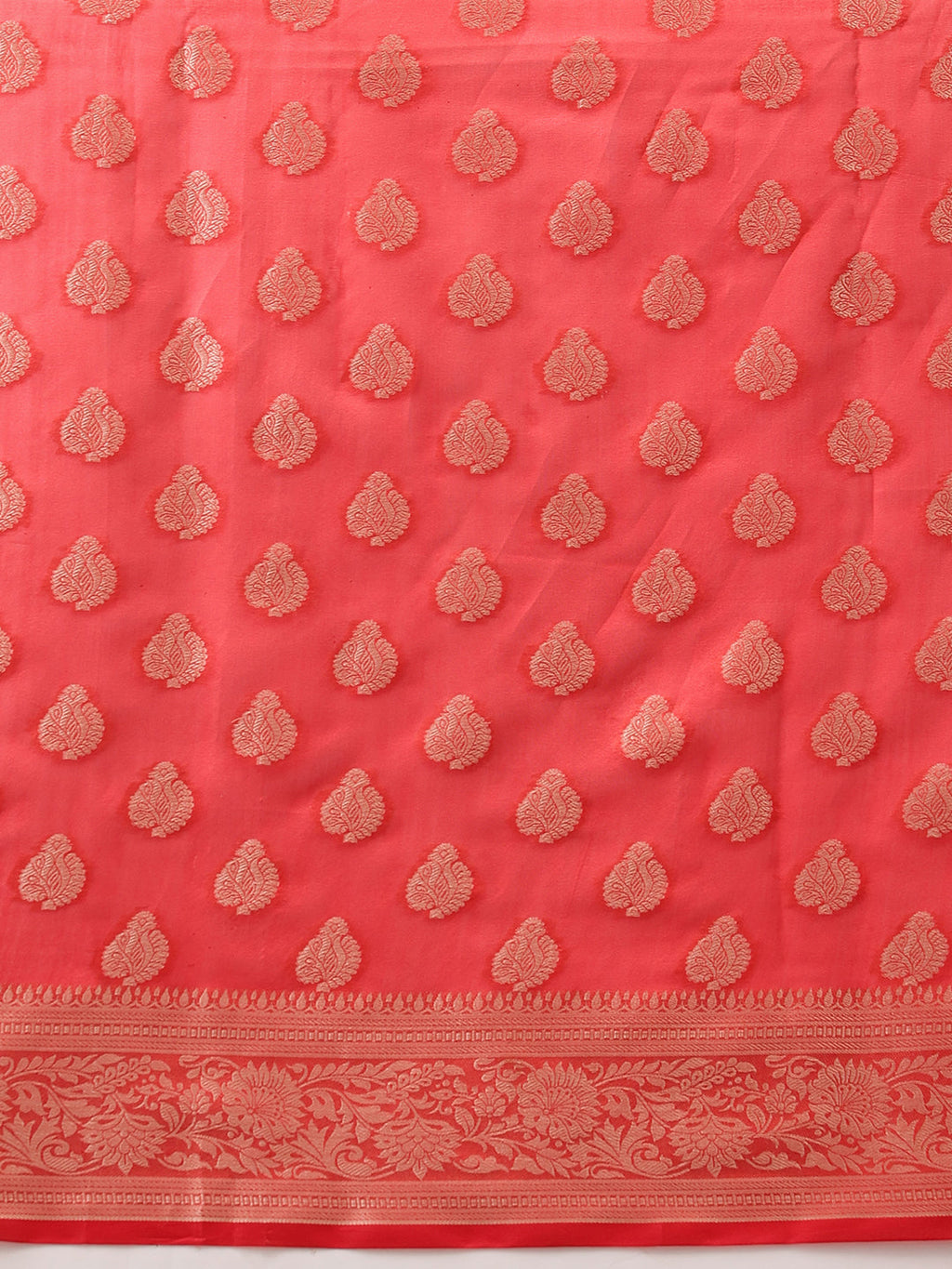 Hiral Fashion Red Banarasi Organza Silk Floral Woven Design Saree