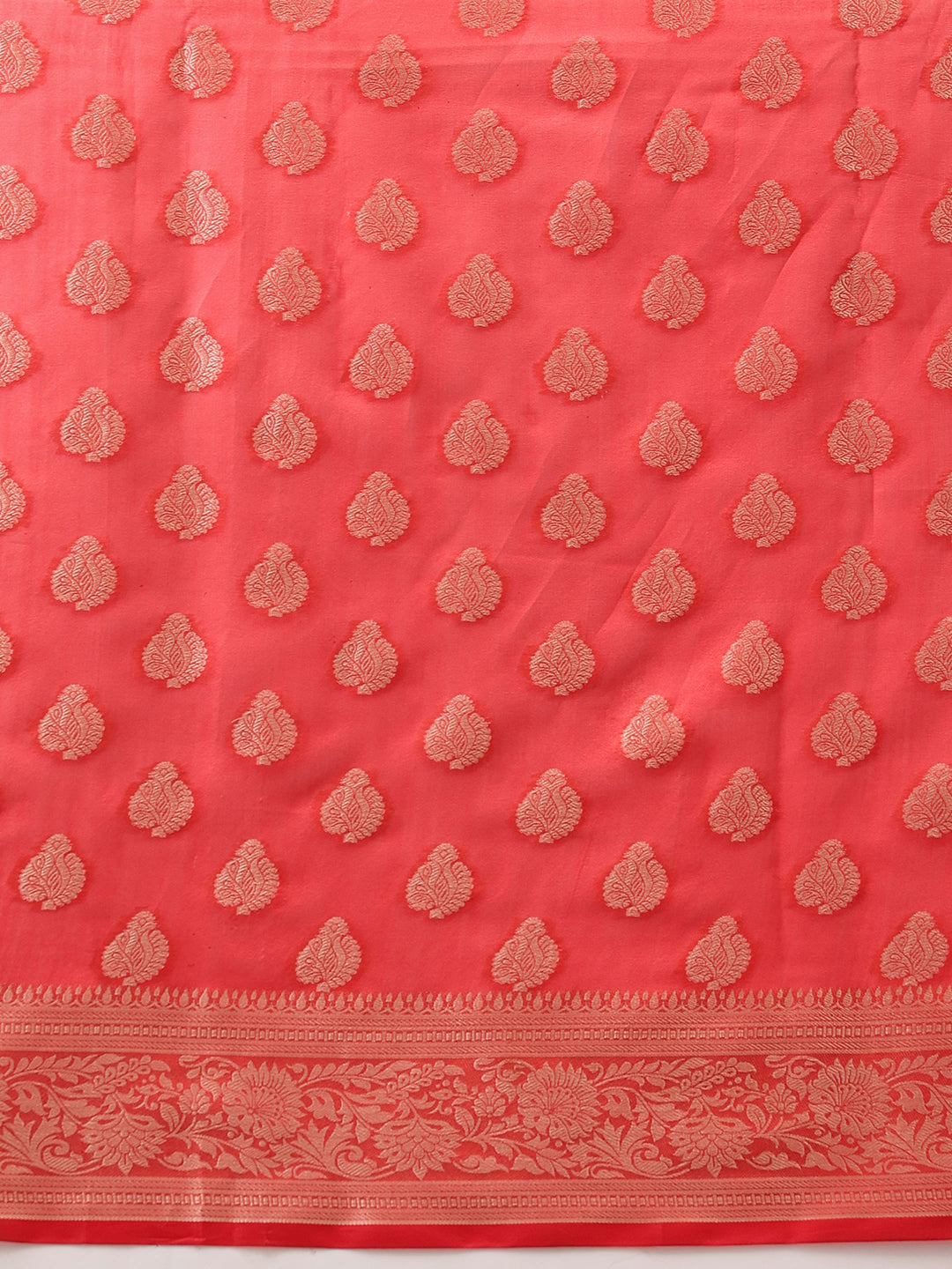 Hiral Fashion Red Banarasi Organza Silk Floral Woven Design Saree