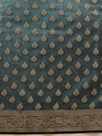 Hiral Fashion Teal Banarasi Organza Silk Floral Woven Design Saree
