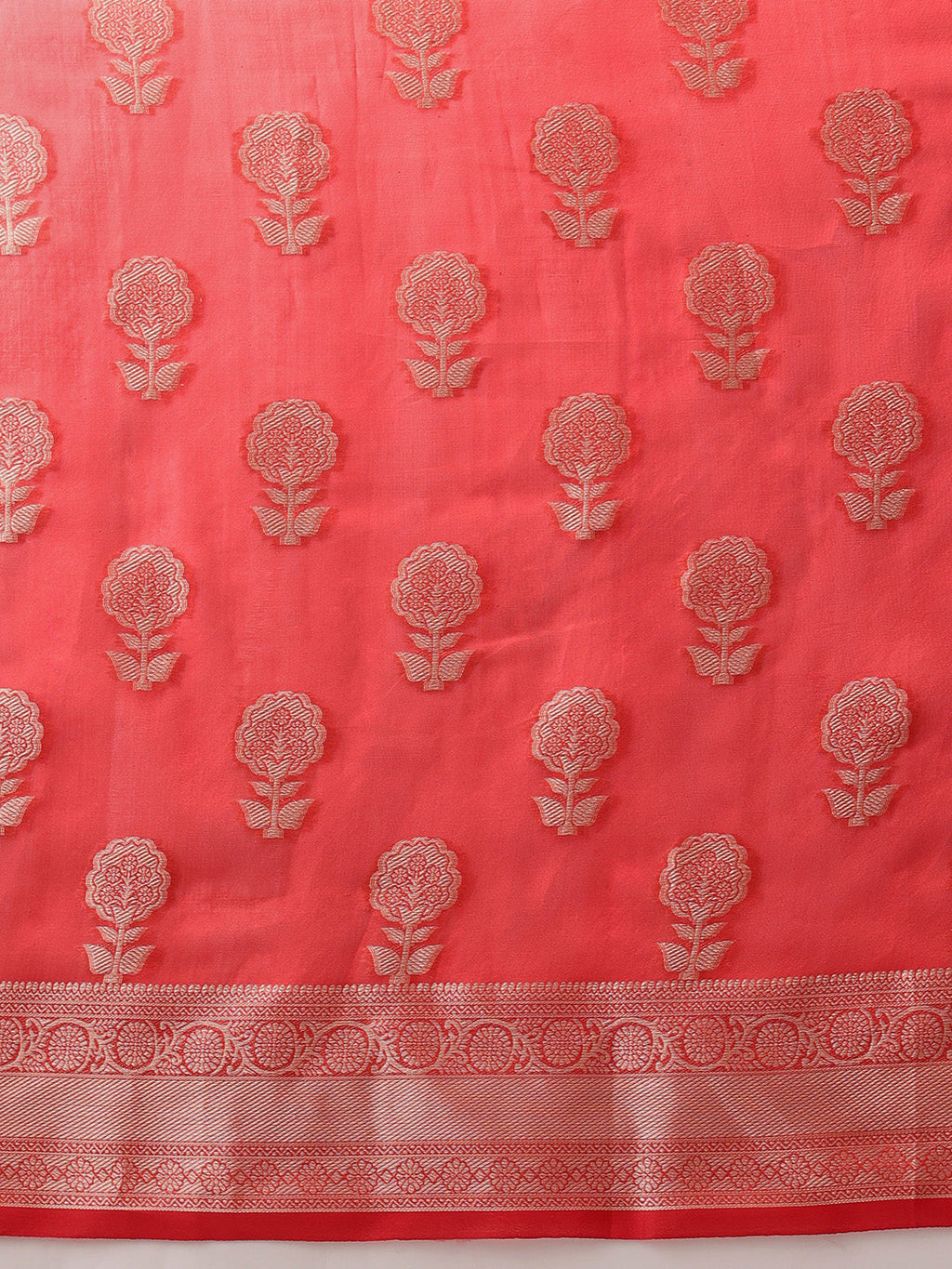 Hiral Fashion Red Banarasi Organza Silk Floral Woven Design Saree