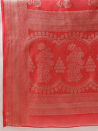 Hiral Fashion Red Banarasi Organza Silk Floral Woven Design Saree