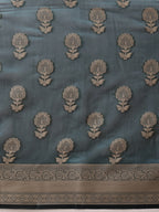 Hiral Fashion Teal Banarasi Organza Silk Floral Woven Design Saree