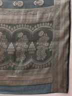 Hiral Fashion Teal Banarasi Organza Silk Floral Woven Design Saree