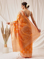 Hiral Fashion Yellow Banarasi Organza Silk Floral Woven Design Saree