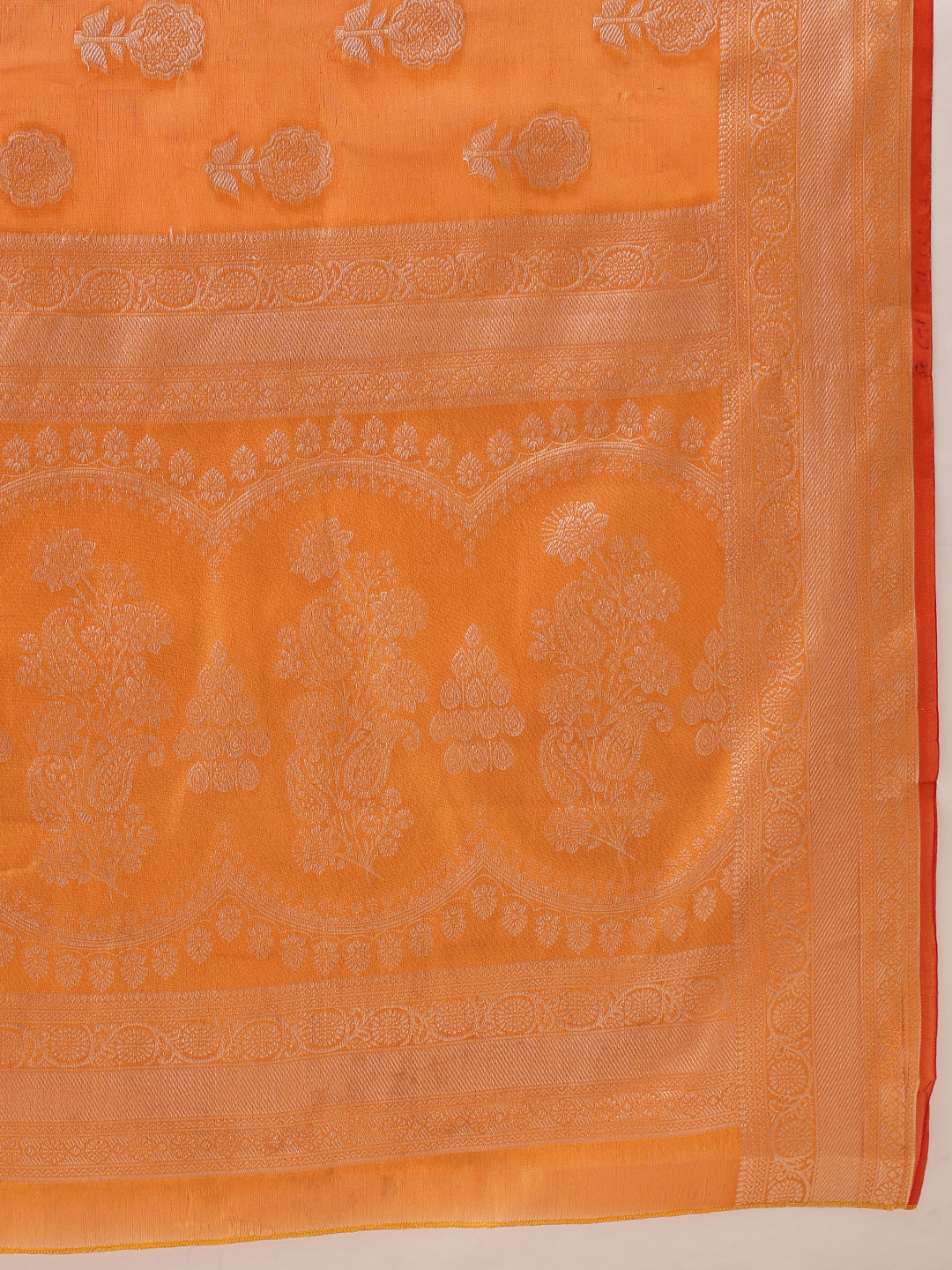 Hiral Fashion Yellow Banarasi Organza Silk Floral Woven Design Saree