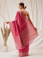 Hiral Fashion Pink Banarasi Organza Silk Floral Woven Design Saree