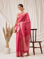 Hiral Fashion Pink Banarasi Organza Silk Floral Woven Design Saree