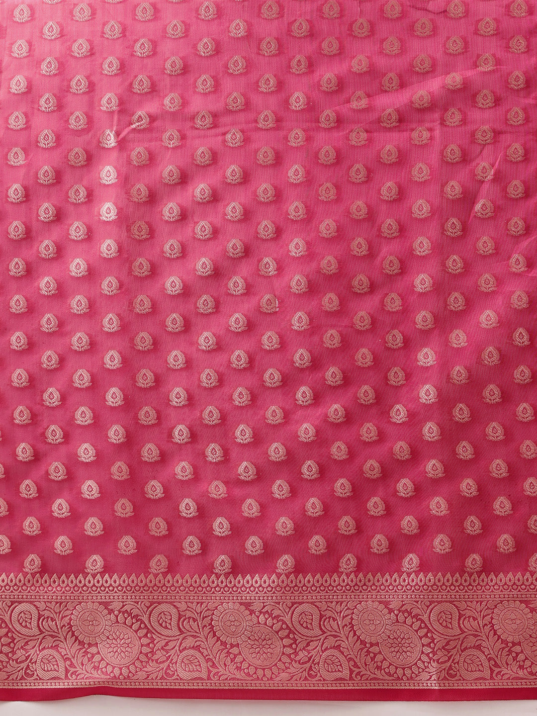Hiral Fashion Pink Banarasi Organza Silk Floral Woven Design Saree