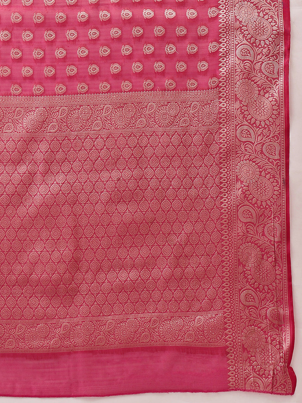 Hiral Fashion Pink Banarasi Organza Silk Floral Woven Design Saree