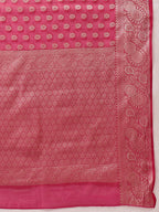 Hiral Fashion Pink Banarasi Organza Silk Floral Woven Design Saree