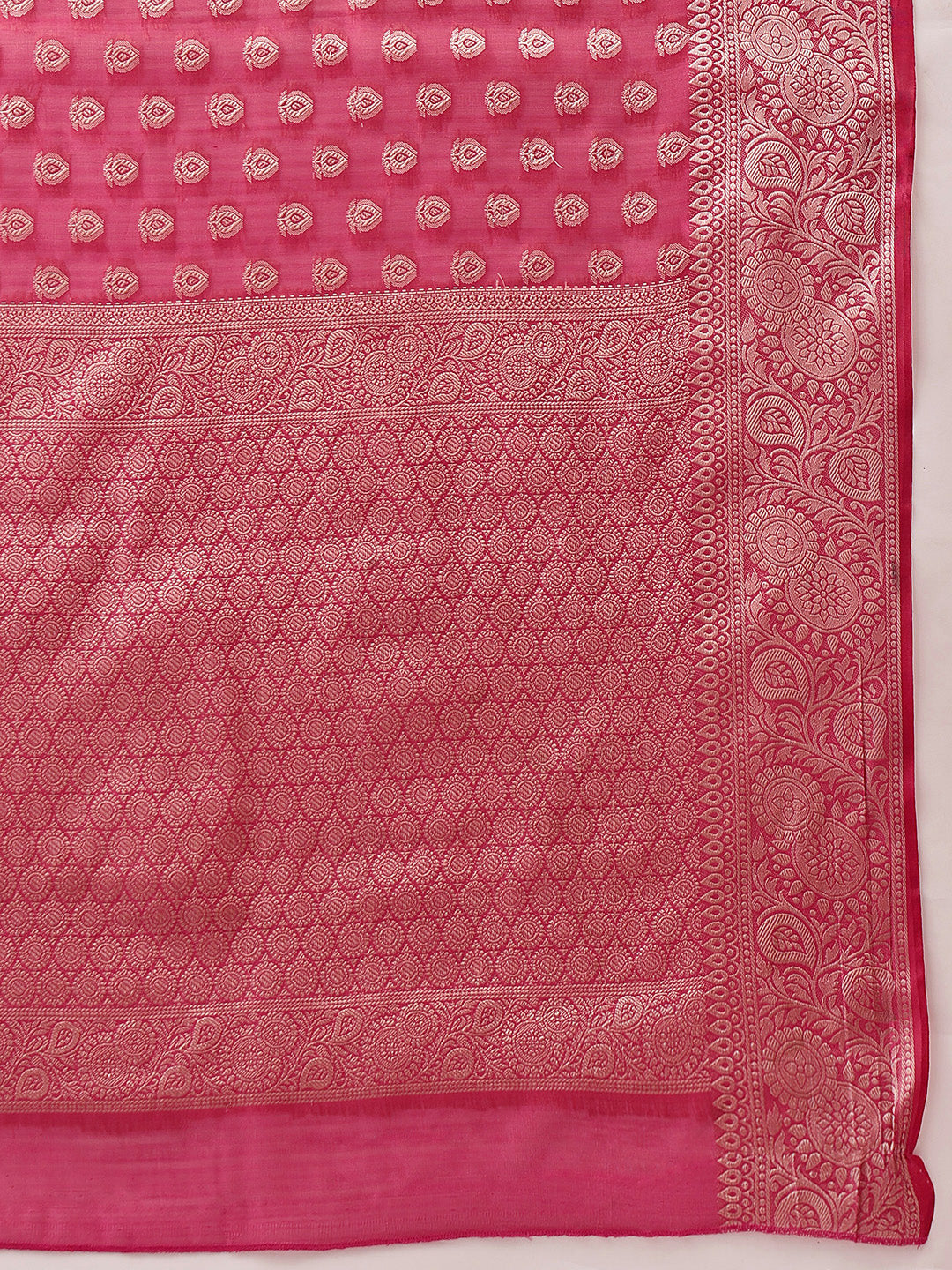 Hiral Fashion Pink Banarasi Organza Silk Floral Woven Design Saree
