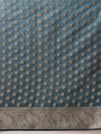 Hiral Fashion Teal Banarasi Organza Silk Floral Woven Design Saree