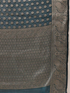 Hiral Fashion Teal Banarasi Organza Silk Floral Woven Design Saree